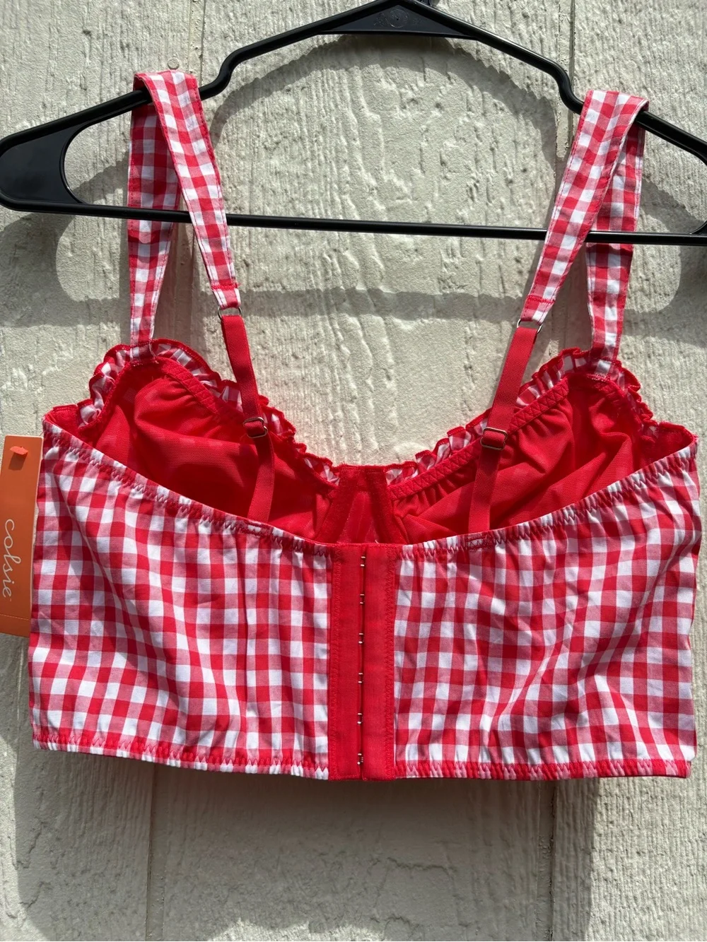 Colsie Gingham Woven Corset Bra in Cosmic Red. Size S NWT - Picture 2 of 9